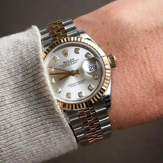 Rolex Datejust Two-tone fond argenté (chiffres en diamant) 36mm